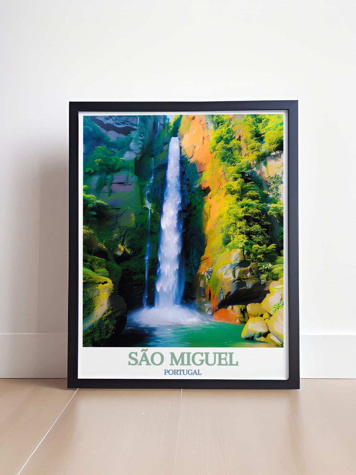 Salto do Cabrito Waterfall Lush Azores Canyon Portugal Travel Poster - Image 4