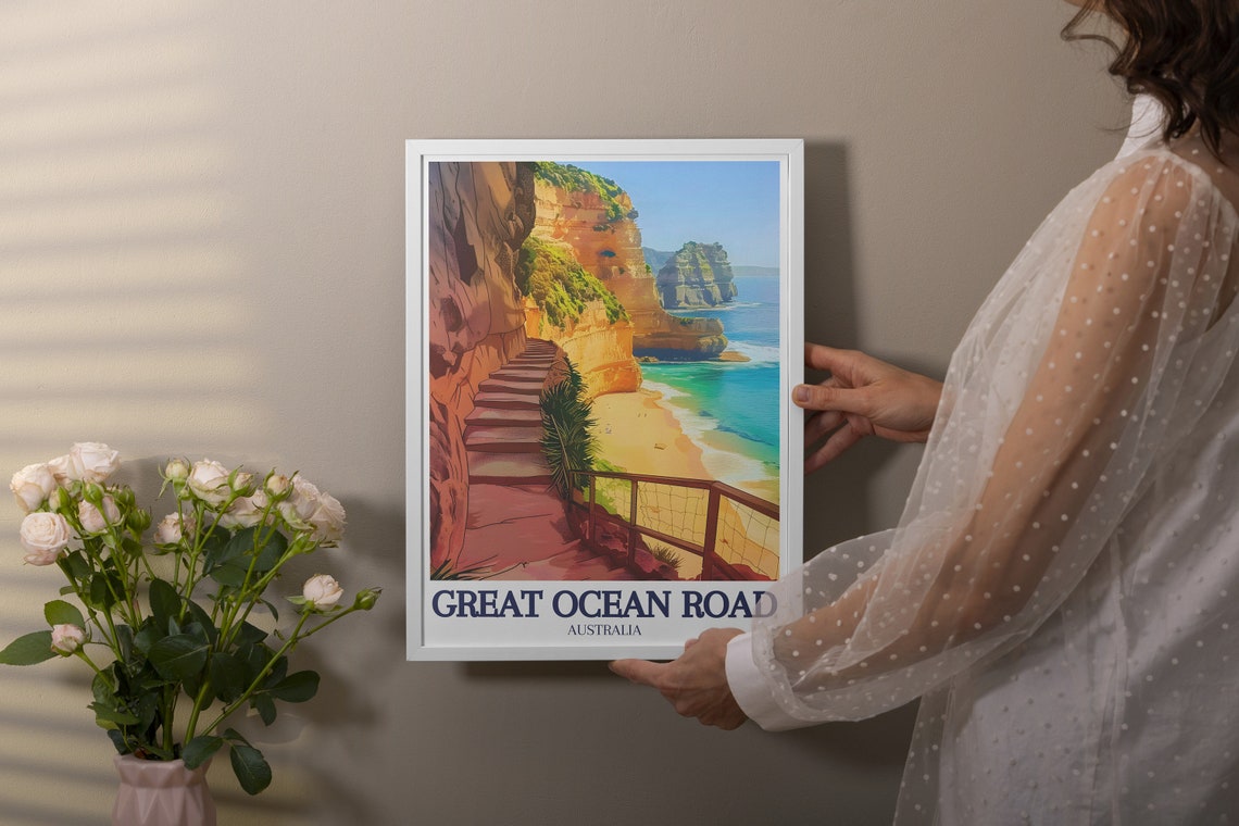 Great Ocean Road Cliffside Stairway to Sandy Beach Descent Poster - Image 2