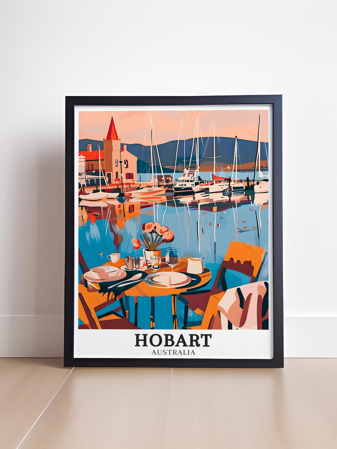 Hobart Australia Waterfront Cafe Table Harbor Scene Travel Poster - Image 4