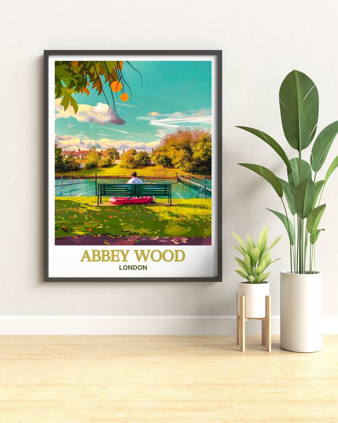 Abbey Wood London Park Bench Tennis Courts Autumn Travel Poster - Image 3