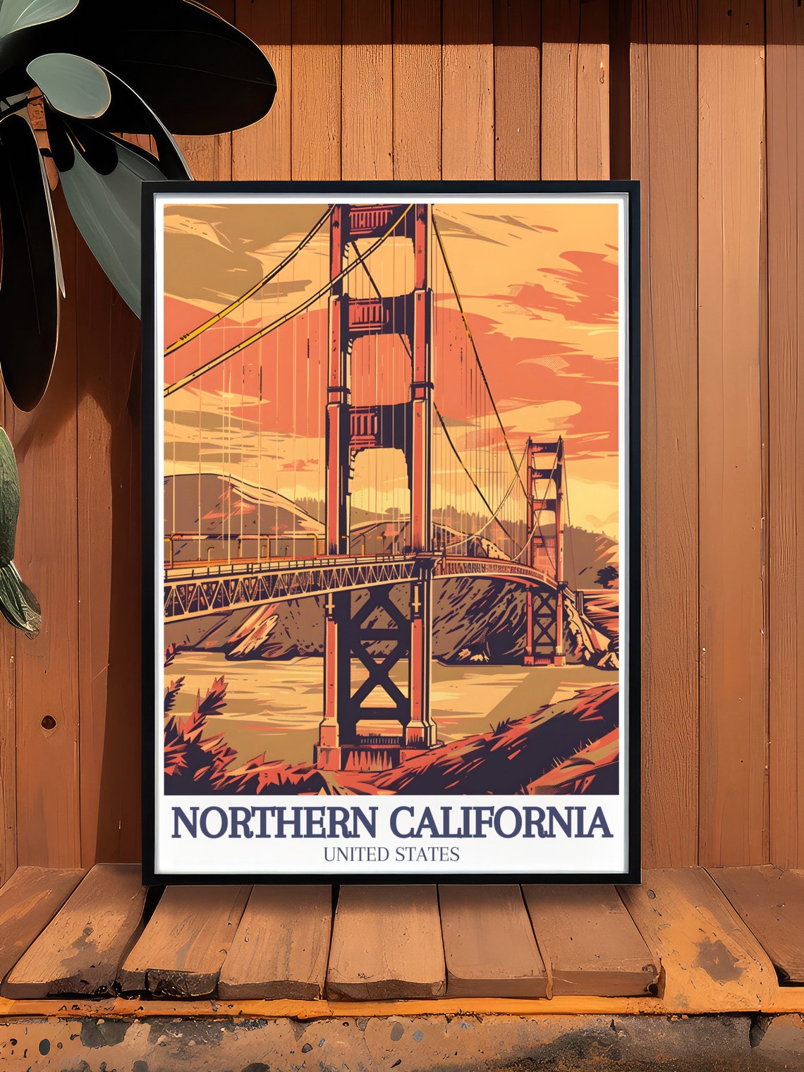 Northern California Golden Gate Bridge Sunset Retro Travel Poster - Image 2