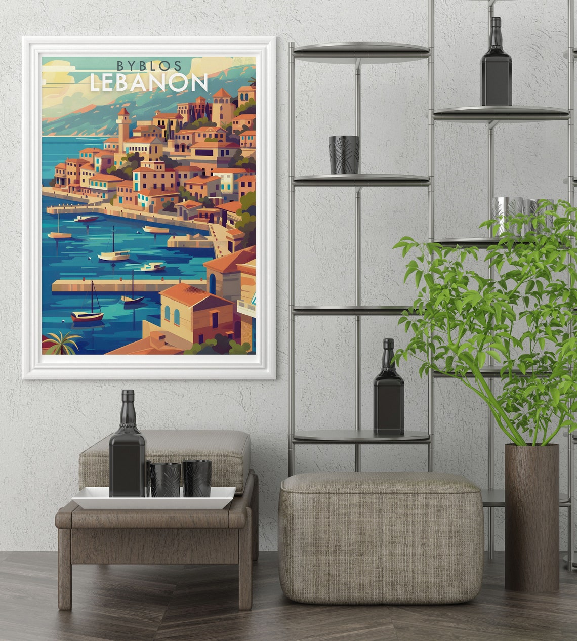 Byblos Lebanon Coastal Harbor Old Town Sunny Travel Art Poster - Image 3