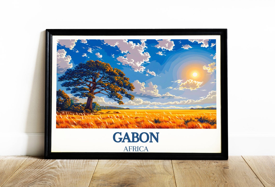 Gabon Africa Baobab Tree Sun Golden Savanna Landscape Poster - Image 4