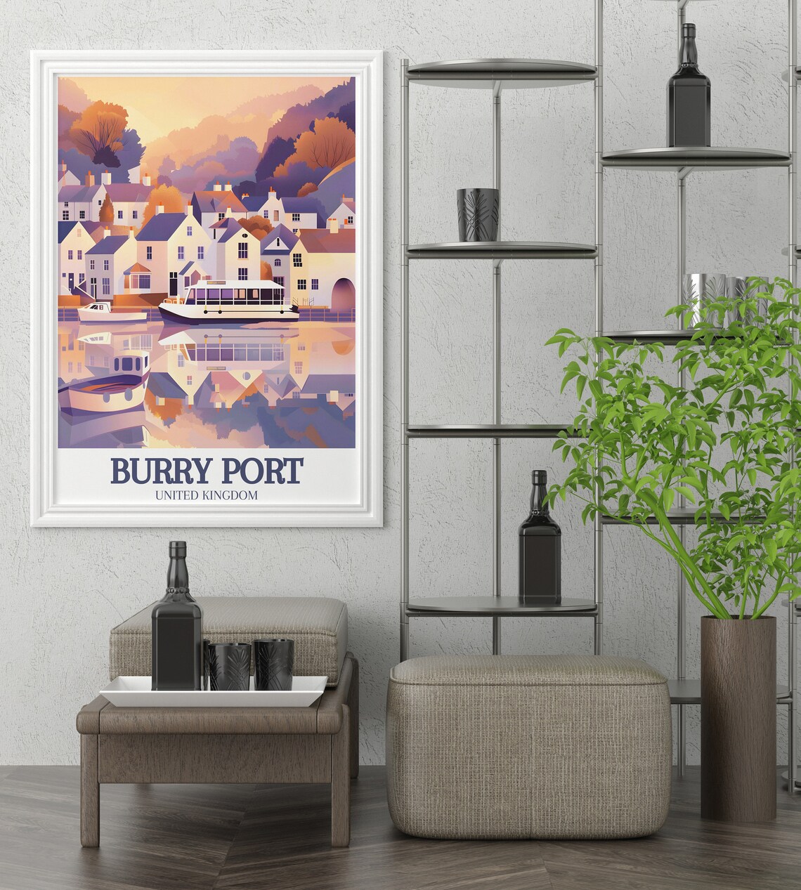 Burry Port Harbor Sunset Reflections Wales United Kingdom Travel Poster - Image 2