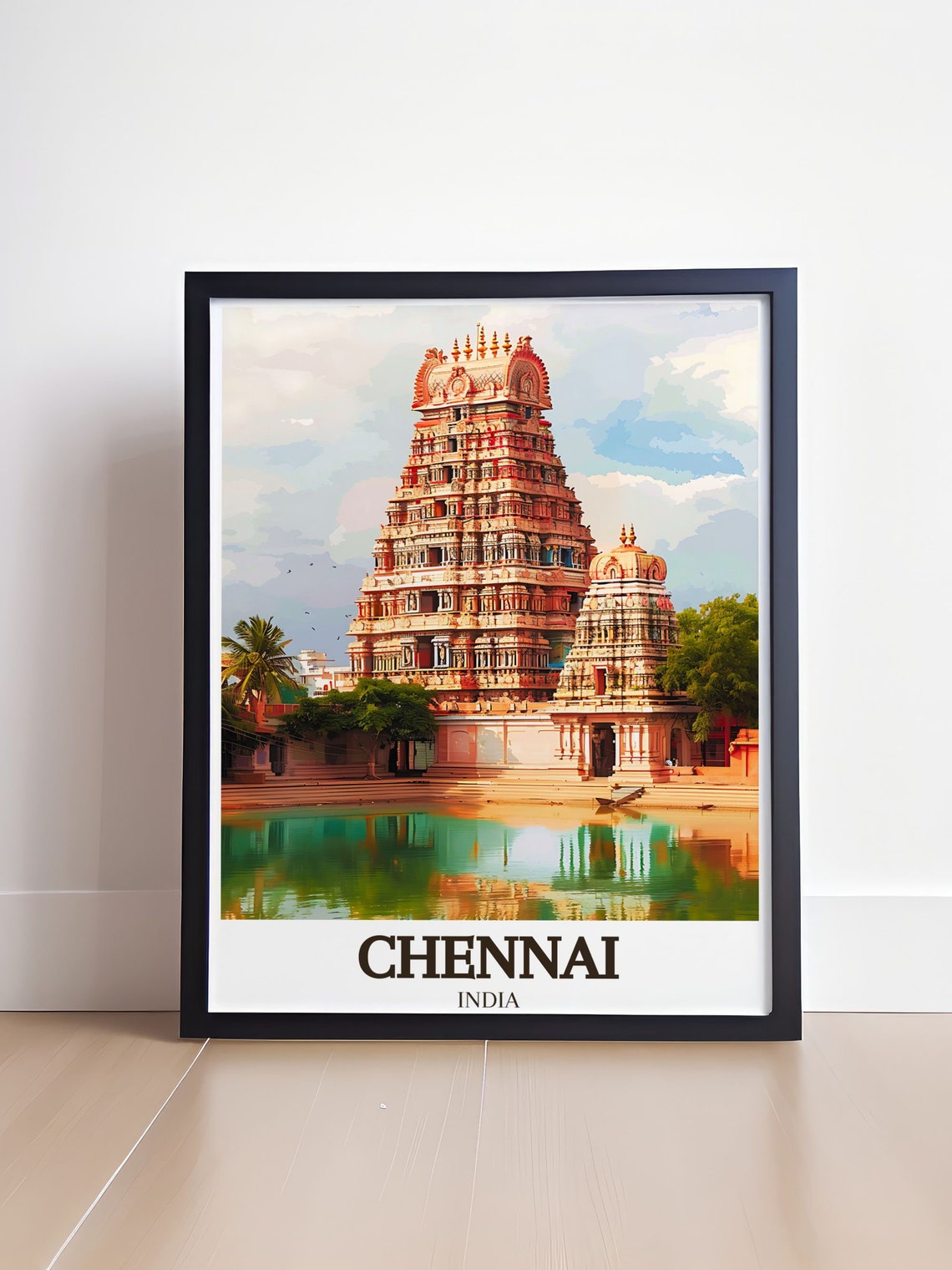 Chennai Kapaleeshwarar Temple Gopuram Pond Reflection Poster - Image 4