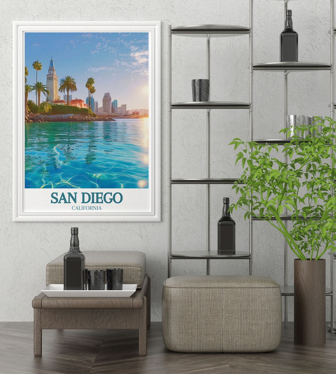 San Diego California Waterfront Tower Sunset Travel Scene Poster - Image 3