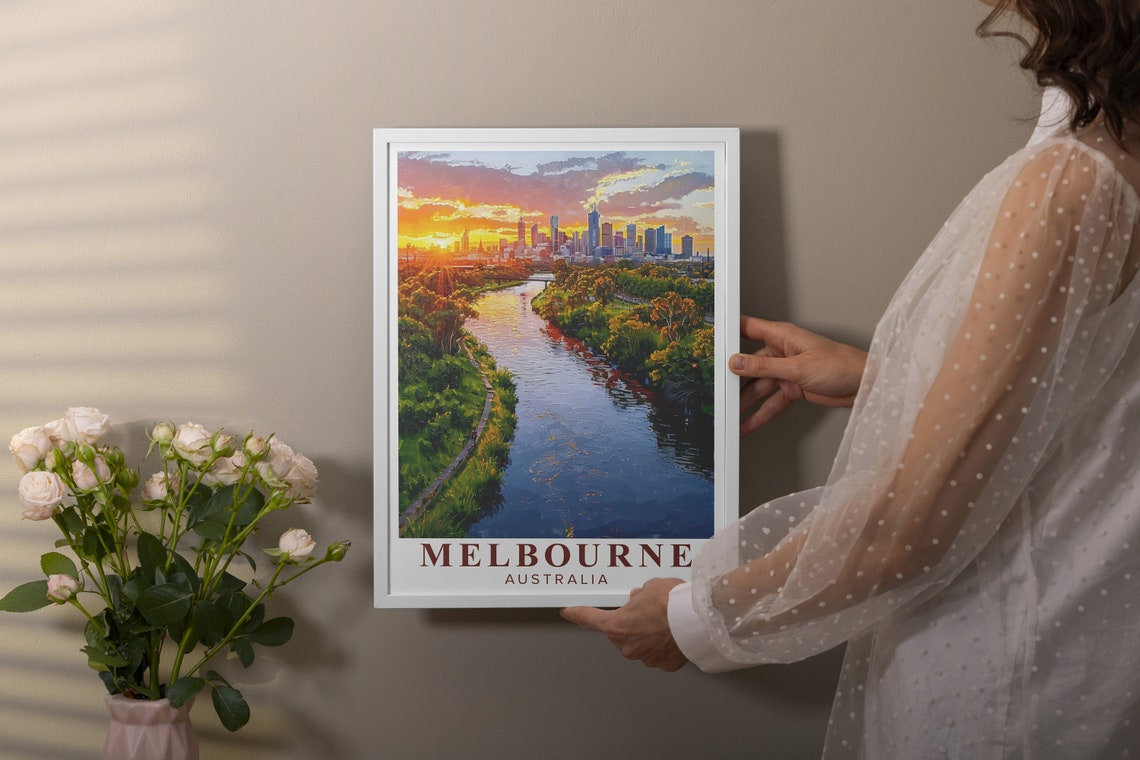 Melbourne Australia Yarra River City Skyline Sunset Travel Poster - Image 2