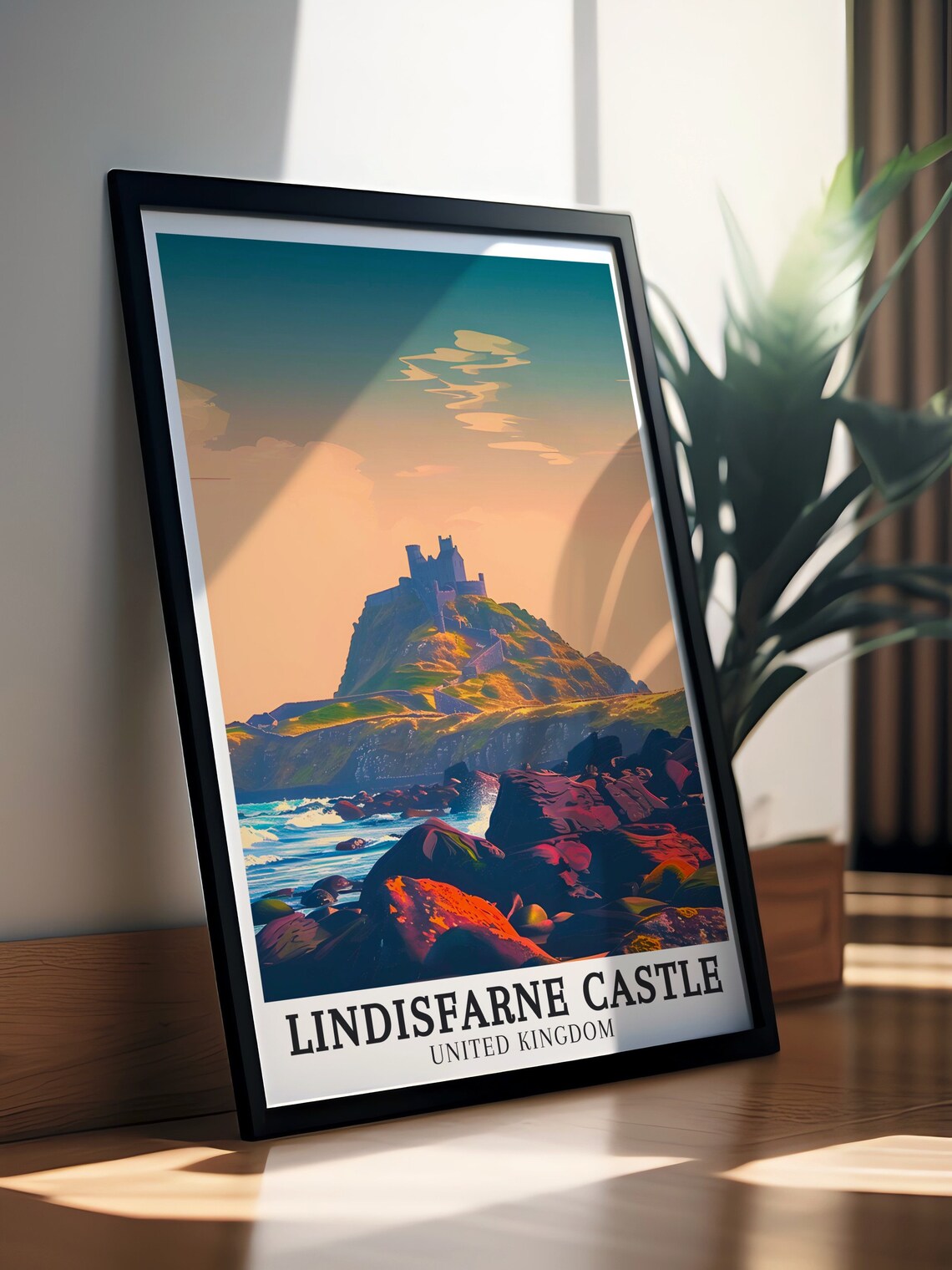 Lindisfarne Castle United Kingdom Sunset Rocky Shore Heritage Poster - Image 2