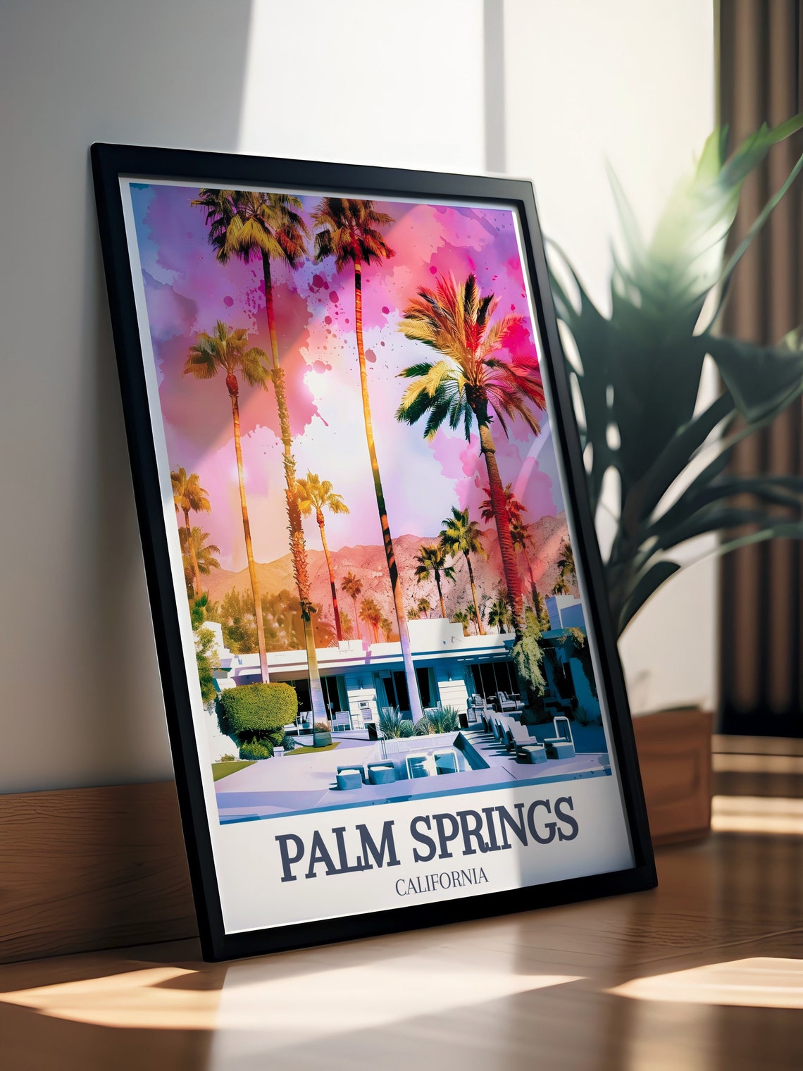 Palm Springs California Watercolor Palms And Sparkling Pool Poster - Image 3