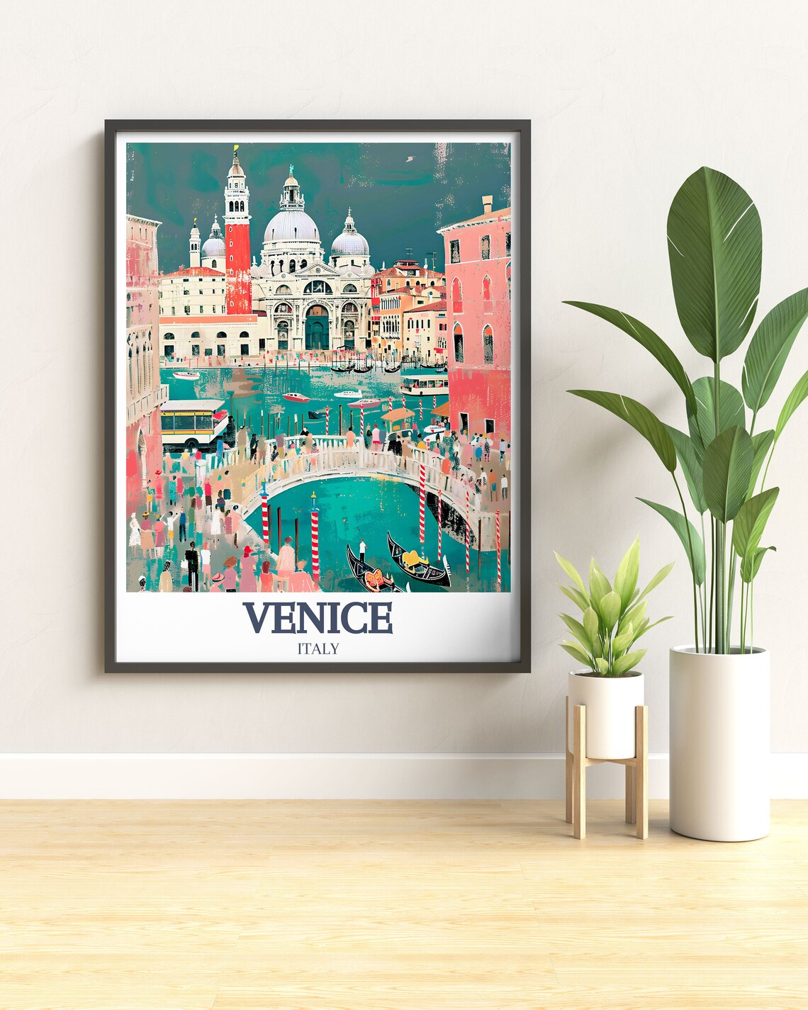 Venice Italy Busy Canal Bridge With Gondolas Colorful Art Poster - Image 2