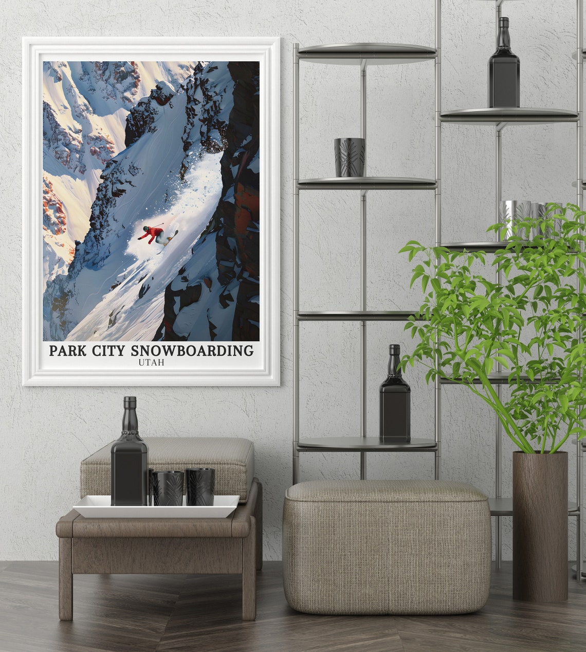 Park City Snowboarding Utah Steep Powder Couloir Rush Poster - Image 2