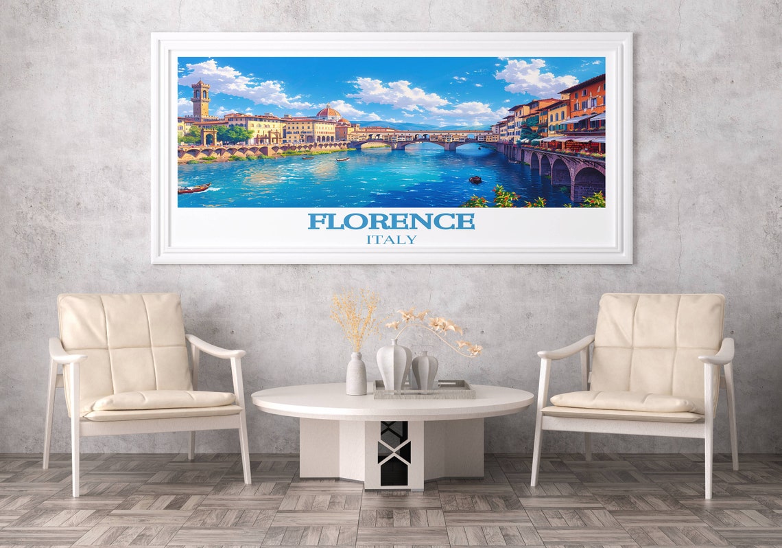 Florence Italy Ponte Vecchio Arno River Bridge Scene View Poster - Image 2