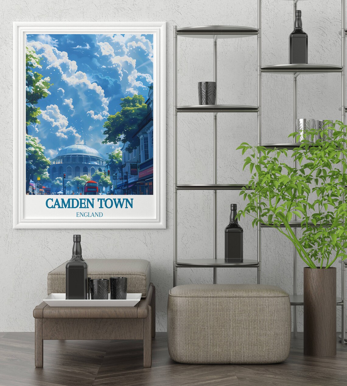 Camden Town Roundhouse Red Bus London Street Scene Travel Poster - Image 3