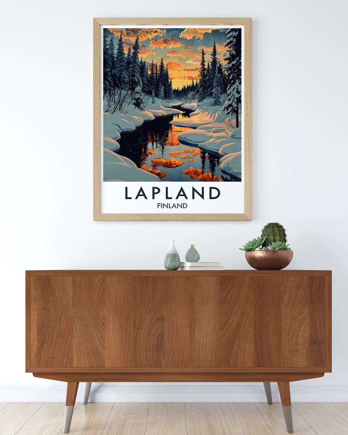 Lapland Finland Snowy Forest River Sunset Vintage Travel Poster - Image 2
