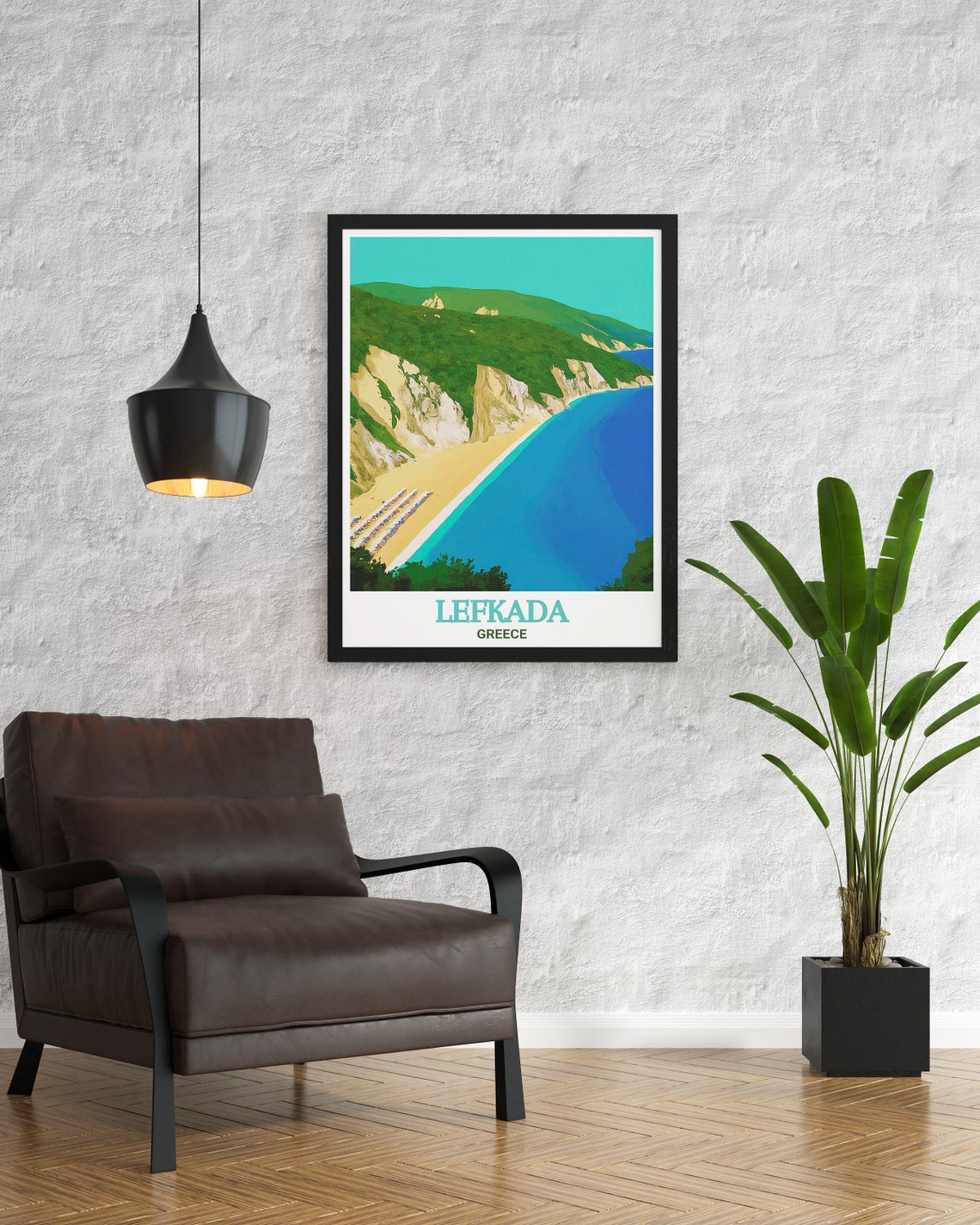 Lefkada Egremni Beach White Cliffs Aerial Greece Travel Poster - Image 2