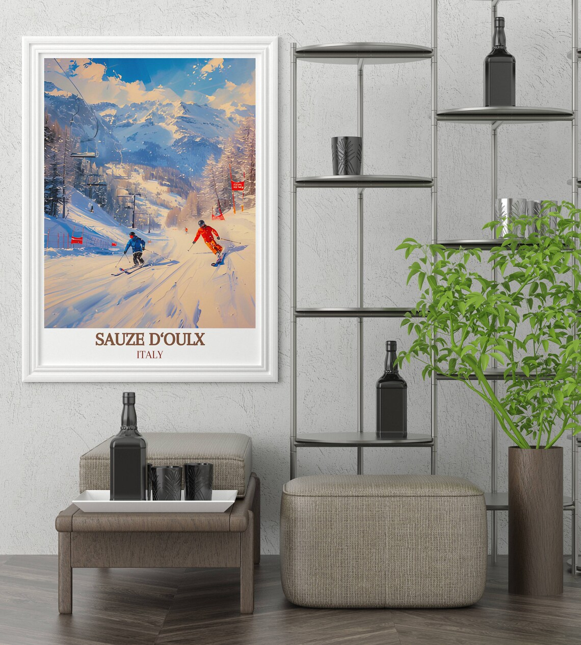 Sauze d'Oulx Italy Skiers Racing Down Sunny Alpine Slopes Poster - Image 3