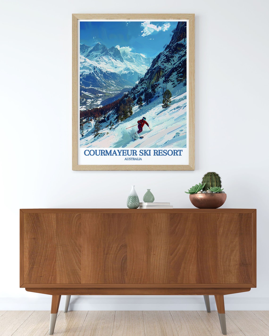 Courmayeur Ski Resort Australia Alpine Skier Snow Slope Scenic Poster - Image 2