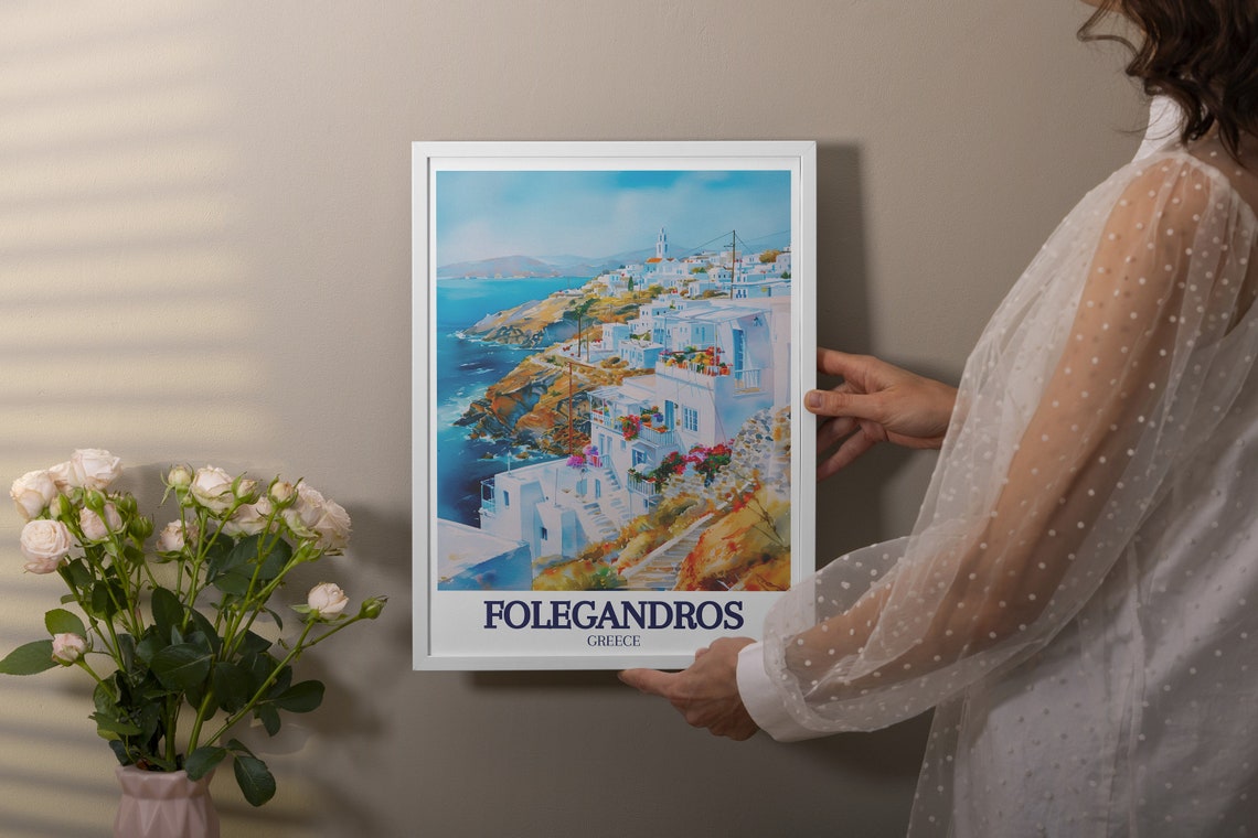 Folegandros Chora Whitewashed Village Watercolor Greece Poster - Image 3