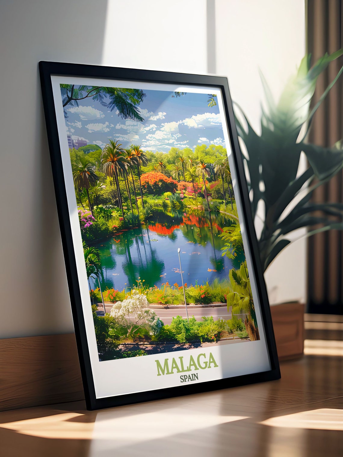 Malaga La Concepcion Garden Palms Reflective Lake Spain Poster - Image 2