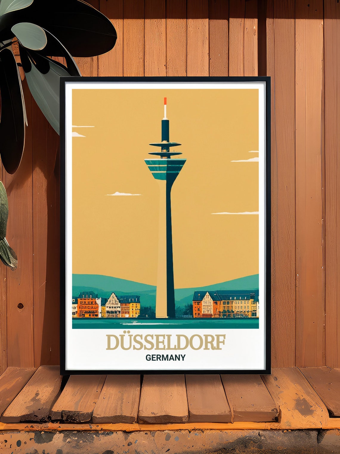 Düsseldorf Germany Rheinturm Tower Retro Minimalist Travel Poster - Image 2