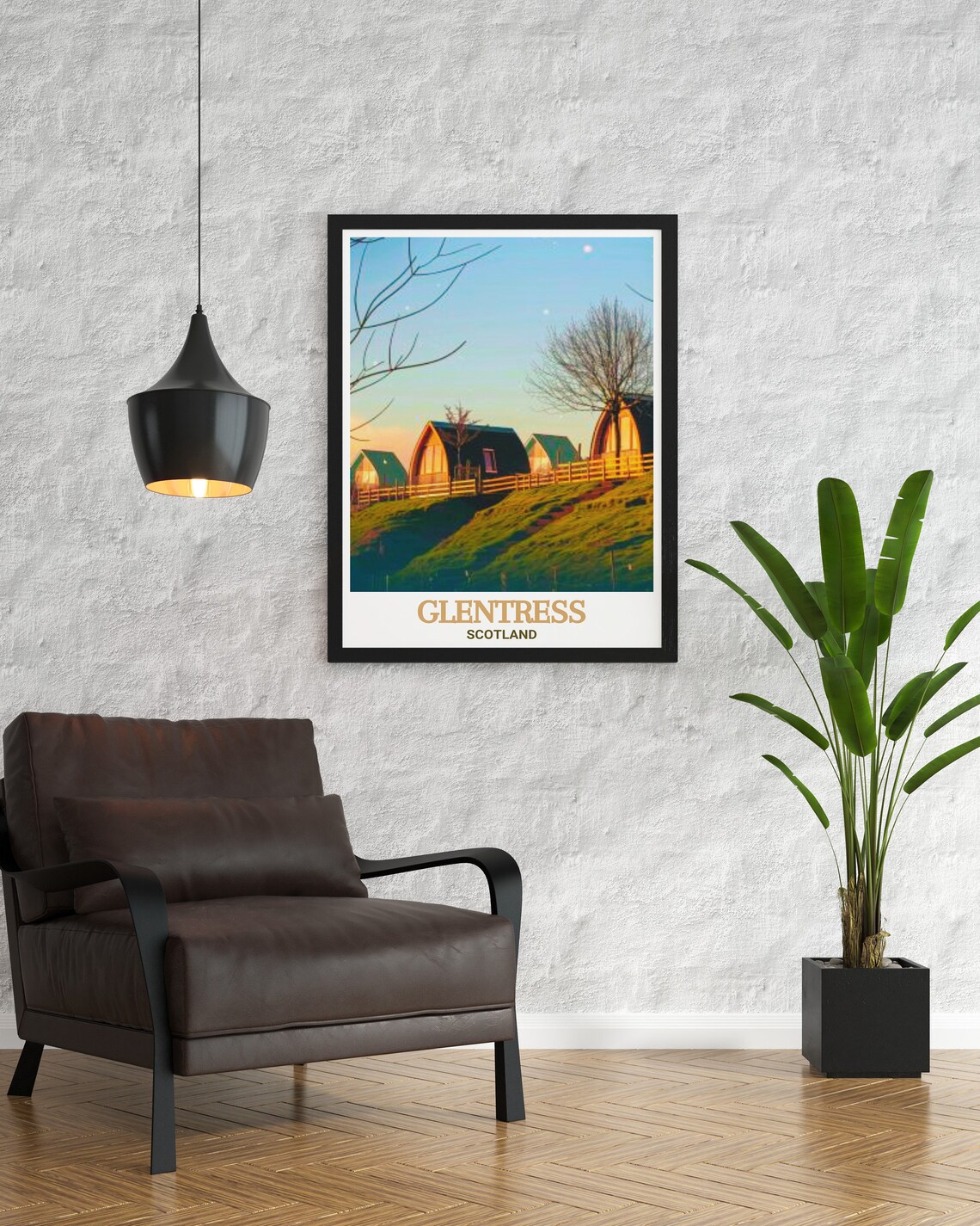 Glentress Scotland Wooden Lodges Glowing Sunset Scene Poster - Image 2