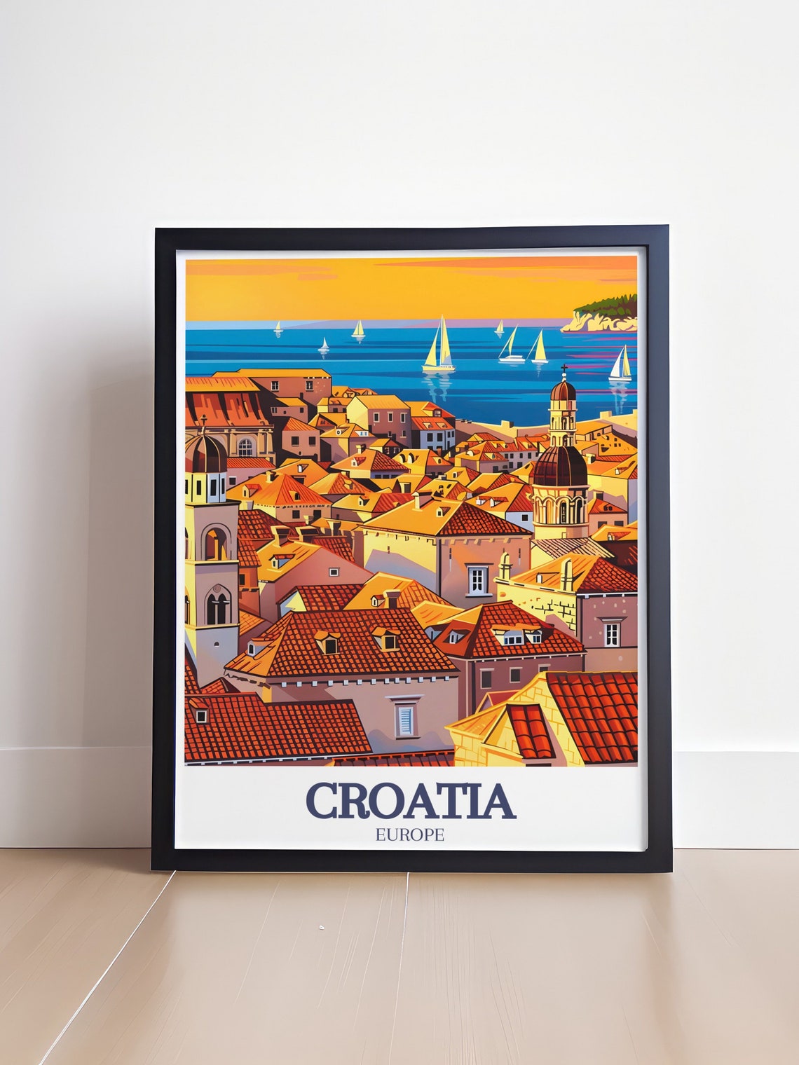 Dubrovnik Terracotta Rooftops Croatia Sunset Sails Travel Poster - Image 4