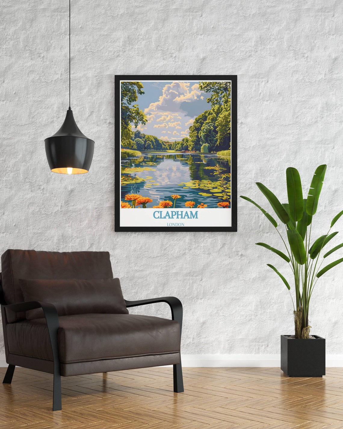 Clapham London Lily Pad Pond With Bright Orange Bloom Poster - Image 2