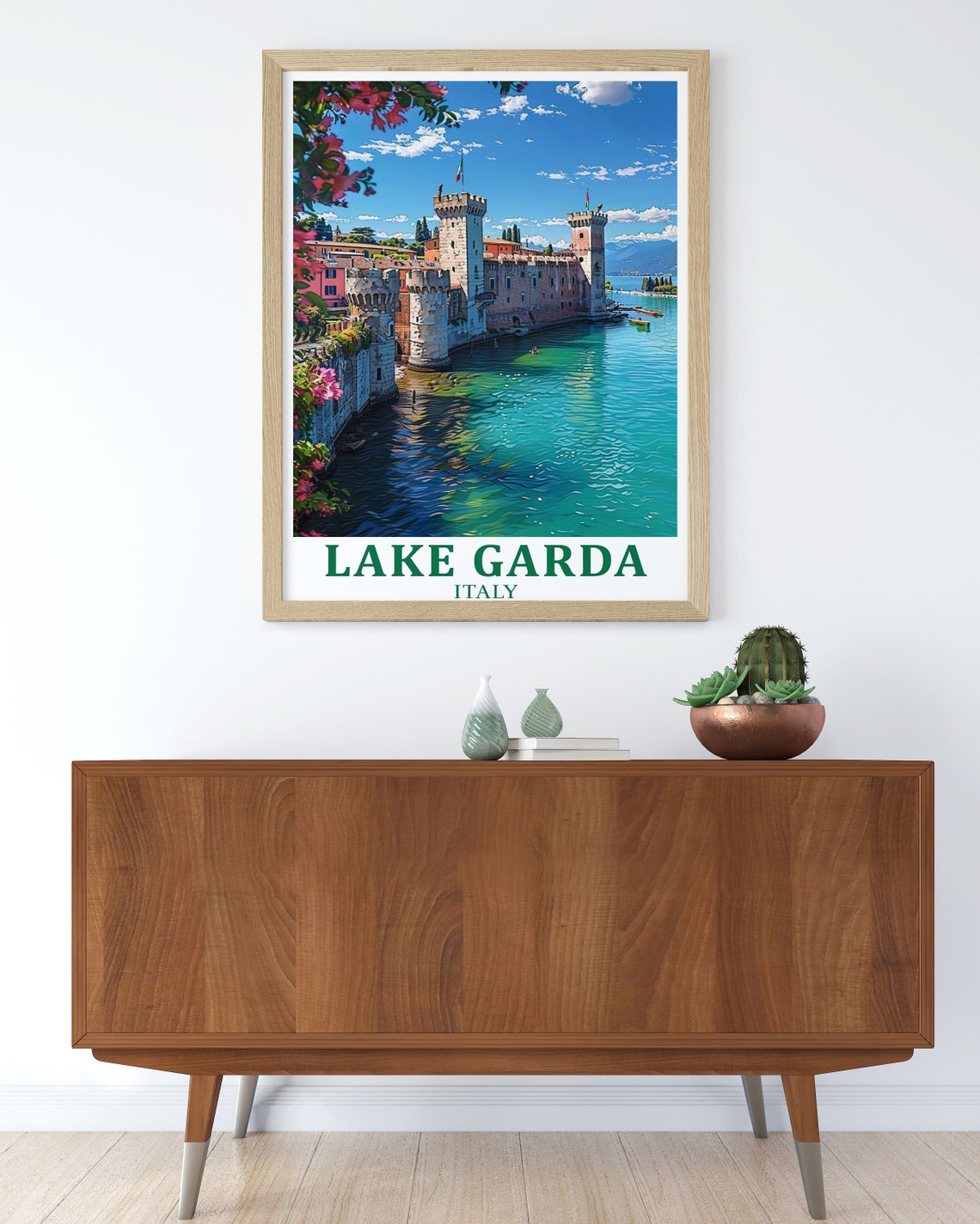 Lake Garda Italy Scaligero Castle Daytime Travel Scene Poster - Image 3