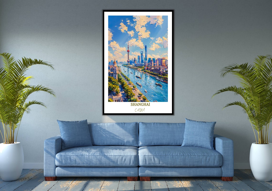 Shanghai China The Bund Waterfront Panoramic River View Travel Poster - Image 2
