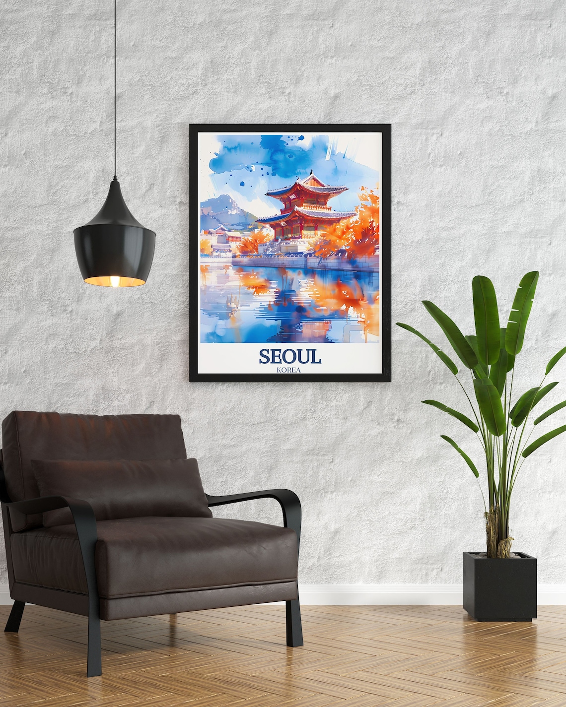 Seoul Palace Pavilion Autumn Foliage Watercolor Korea Travel Poster - Image 3