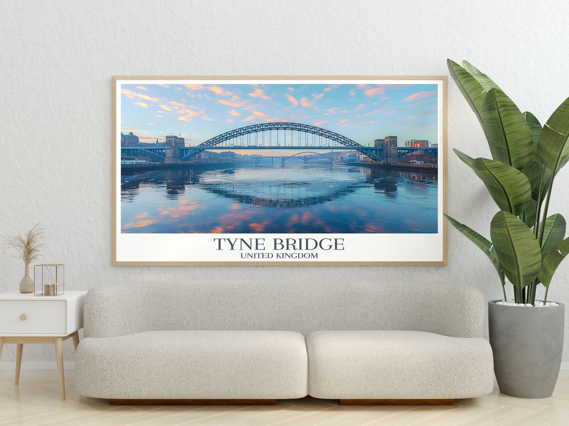 Tyne Bridge Newcastle Sunset River Reflection Evening Travel Poster - Image 3