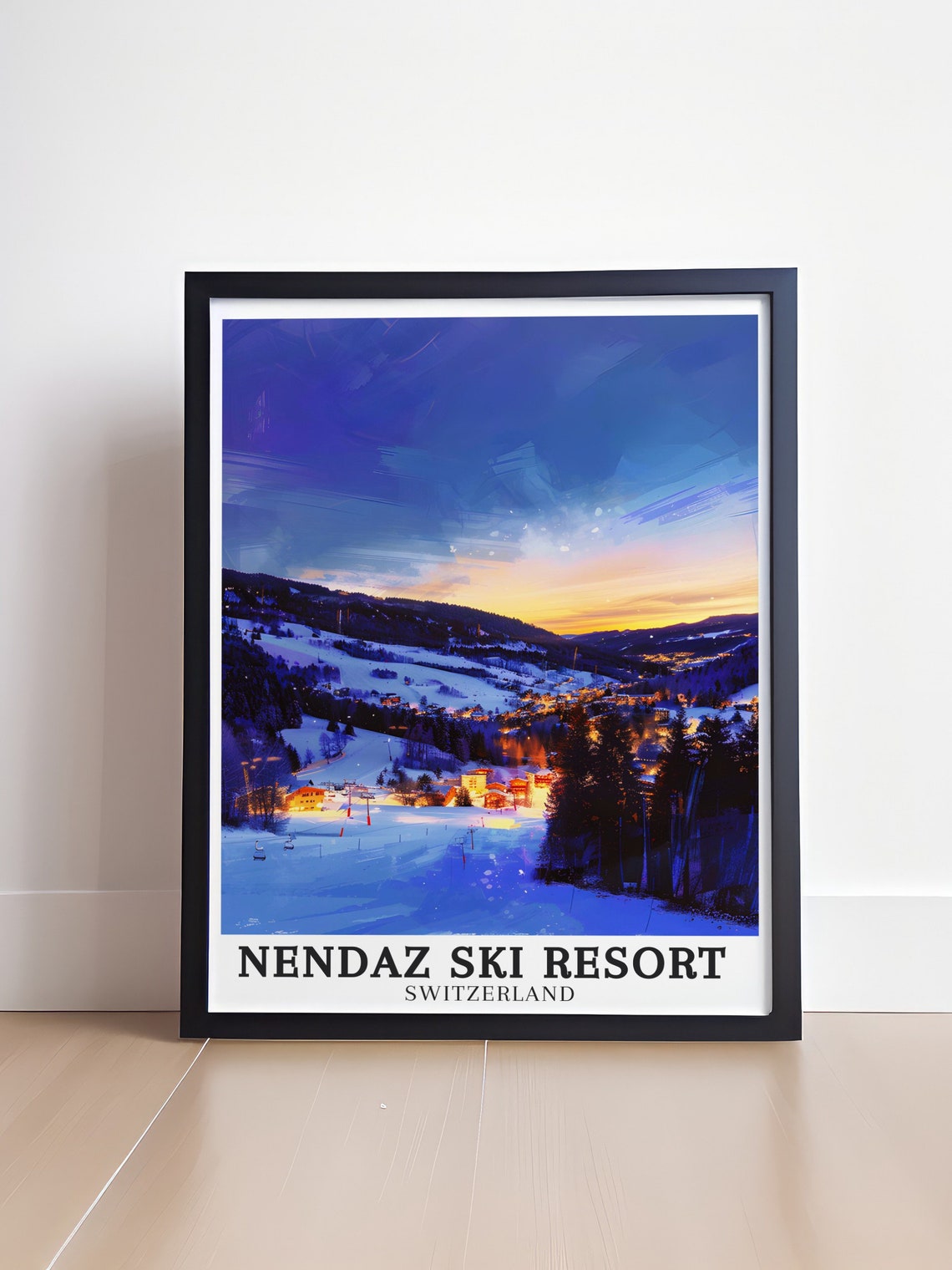 Nendaz Ski Village Valley At Dusk Under Snow Switzerland Poster - Image 4
