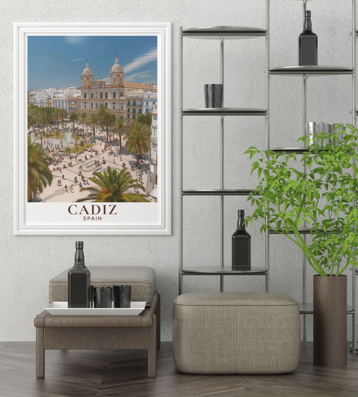 Cádiz Spain Plaza de San Juan de Dios Palm Square View Poster - Image 3