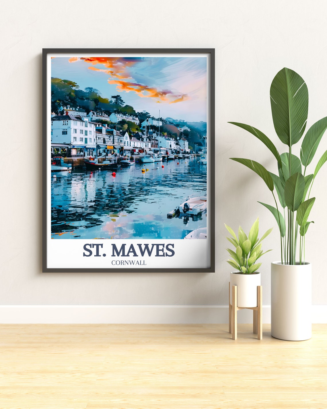 St Mawes Cornwall Harbour Sunset Boats Fishing Village Poster - Image 3