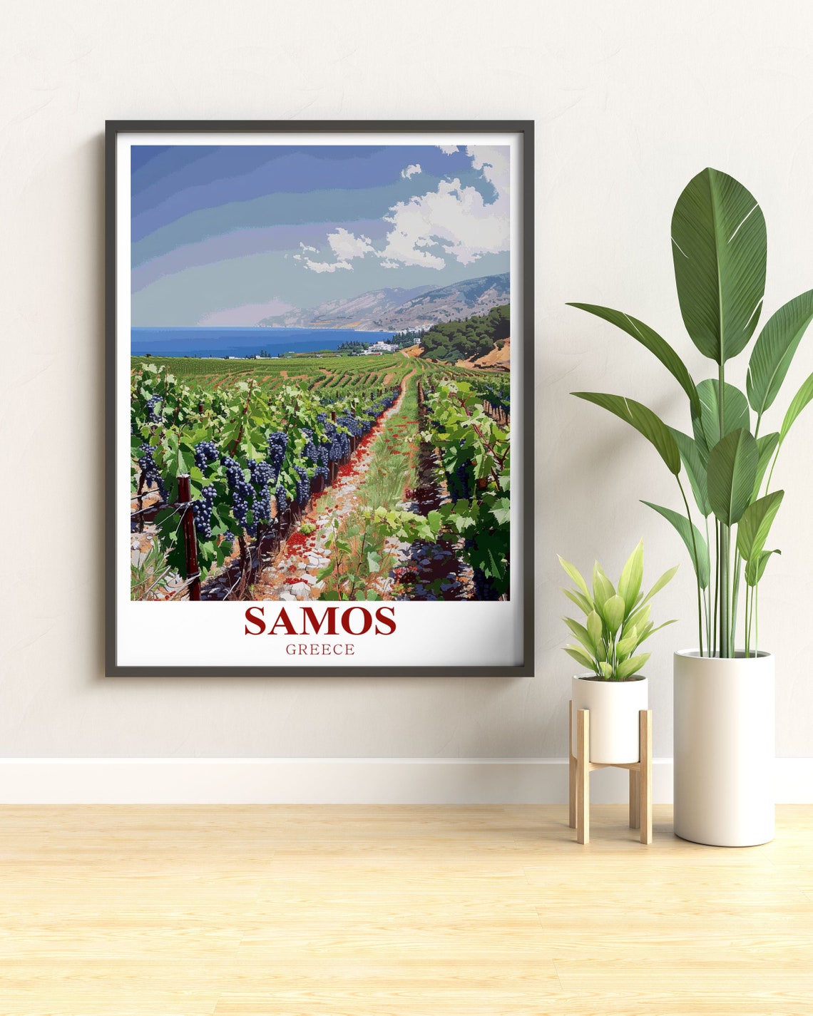 Samos Greece Vineyard Rows Aegean Sea Coast Harvest Season Poster - Image 2