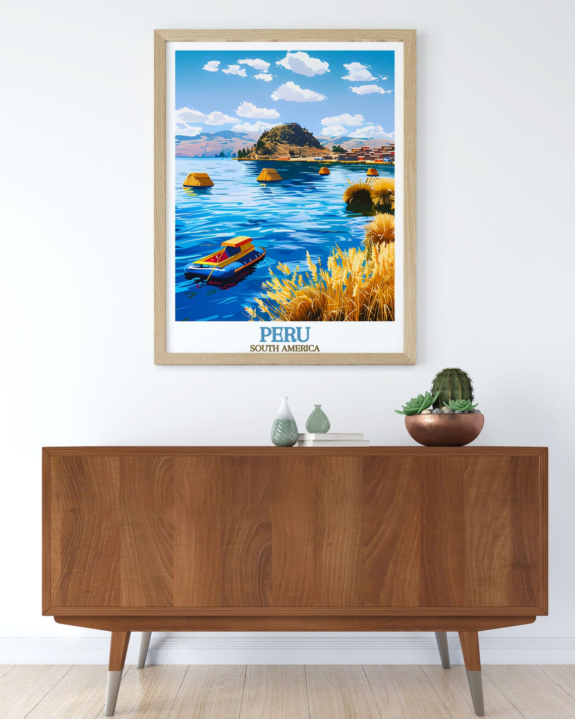 Lake Titicaca Reed Boats Uros Island Hill Blue Water Peru Andes Poster - Image 3
