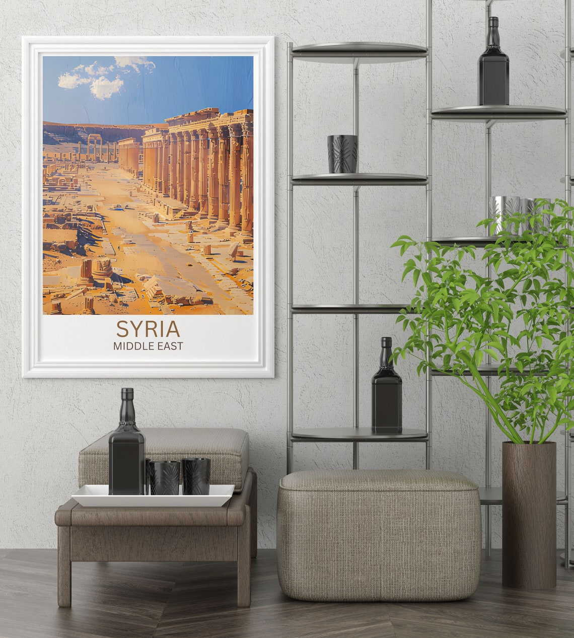 Syria Ancient Desert Colonnade Ruins Golden Stone Travel Poster - Image 4