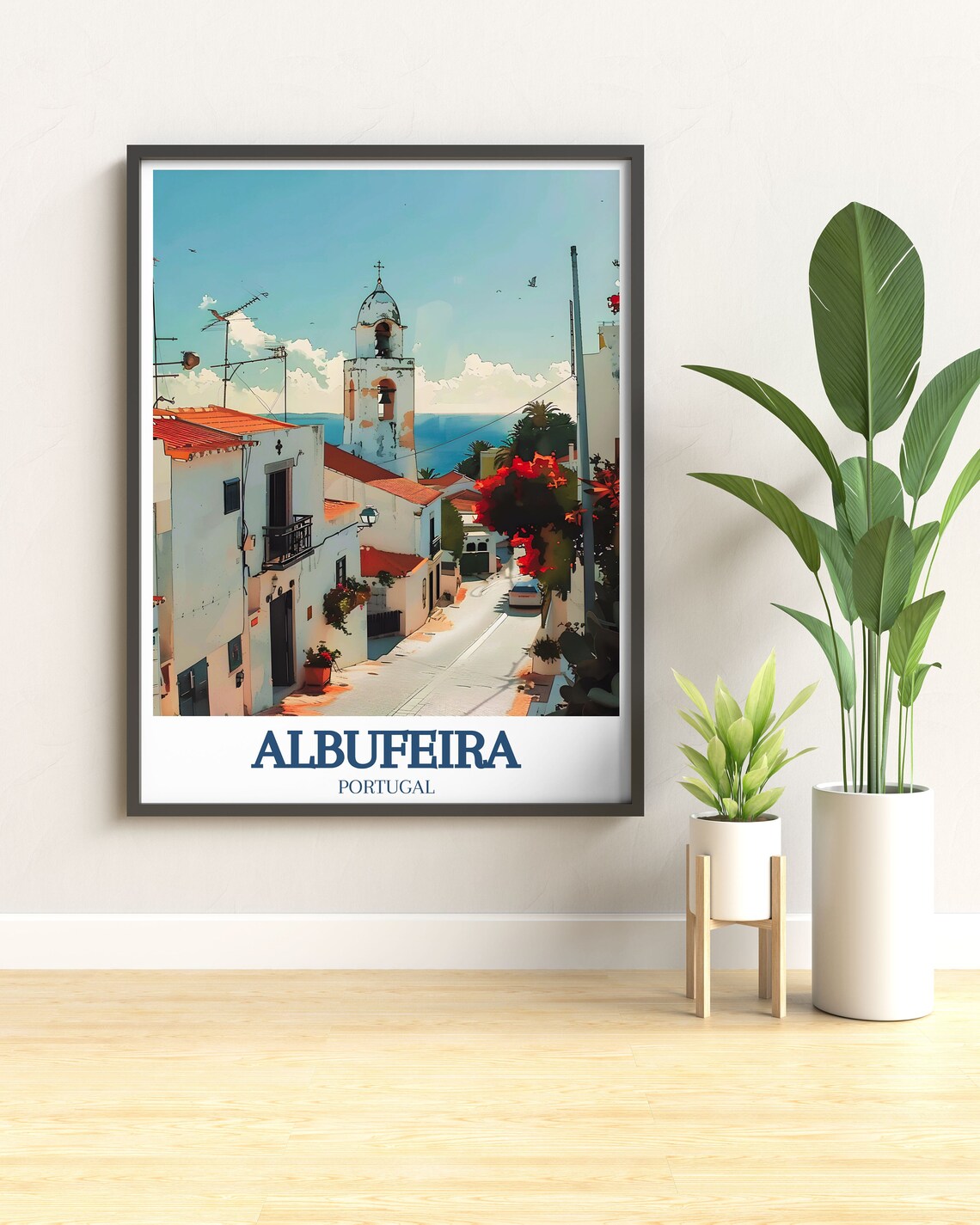 Albufeira Old Street Church Bell Tower Coastal Travel Poster - Image 2