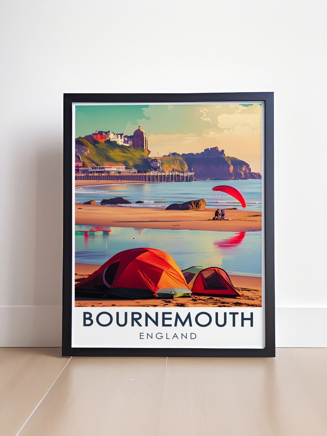 Bournemouth England Beach Tent Sunset Golden Coast Holiday Poster - Image 4