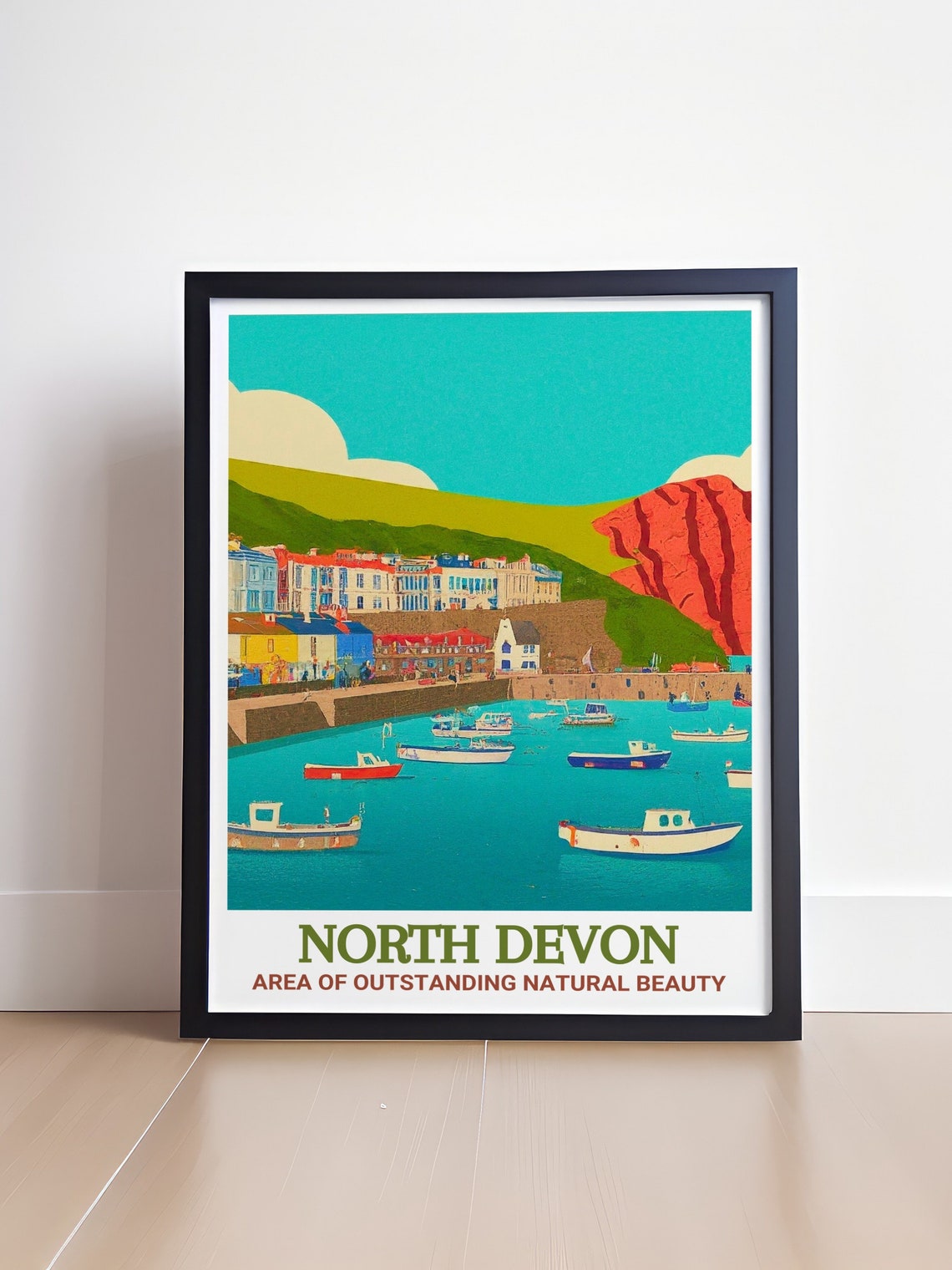 North Devon Ilfracombe Harbour Fishing Boats Red Cliffs Poster - Image 4