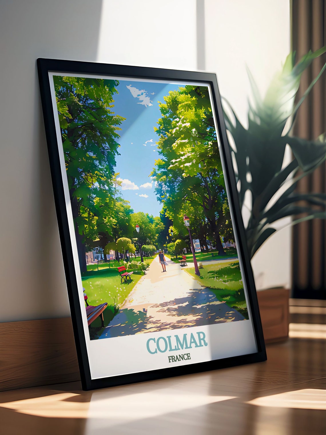 Colmar France Sunlit Park Tree-Lined Avenue Summer Travel Poster - Image 2