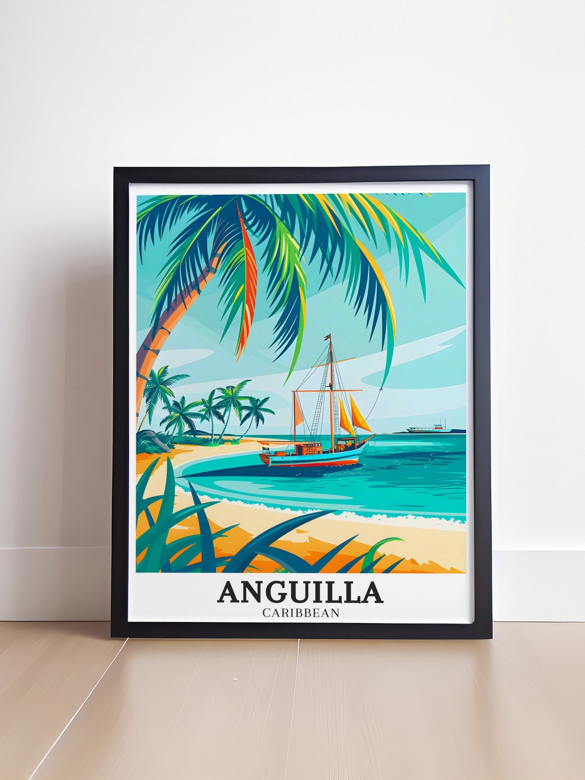 Anguilla Caribbean Sailboat Palm Beach Island Escape Travel Poster - Image 4
