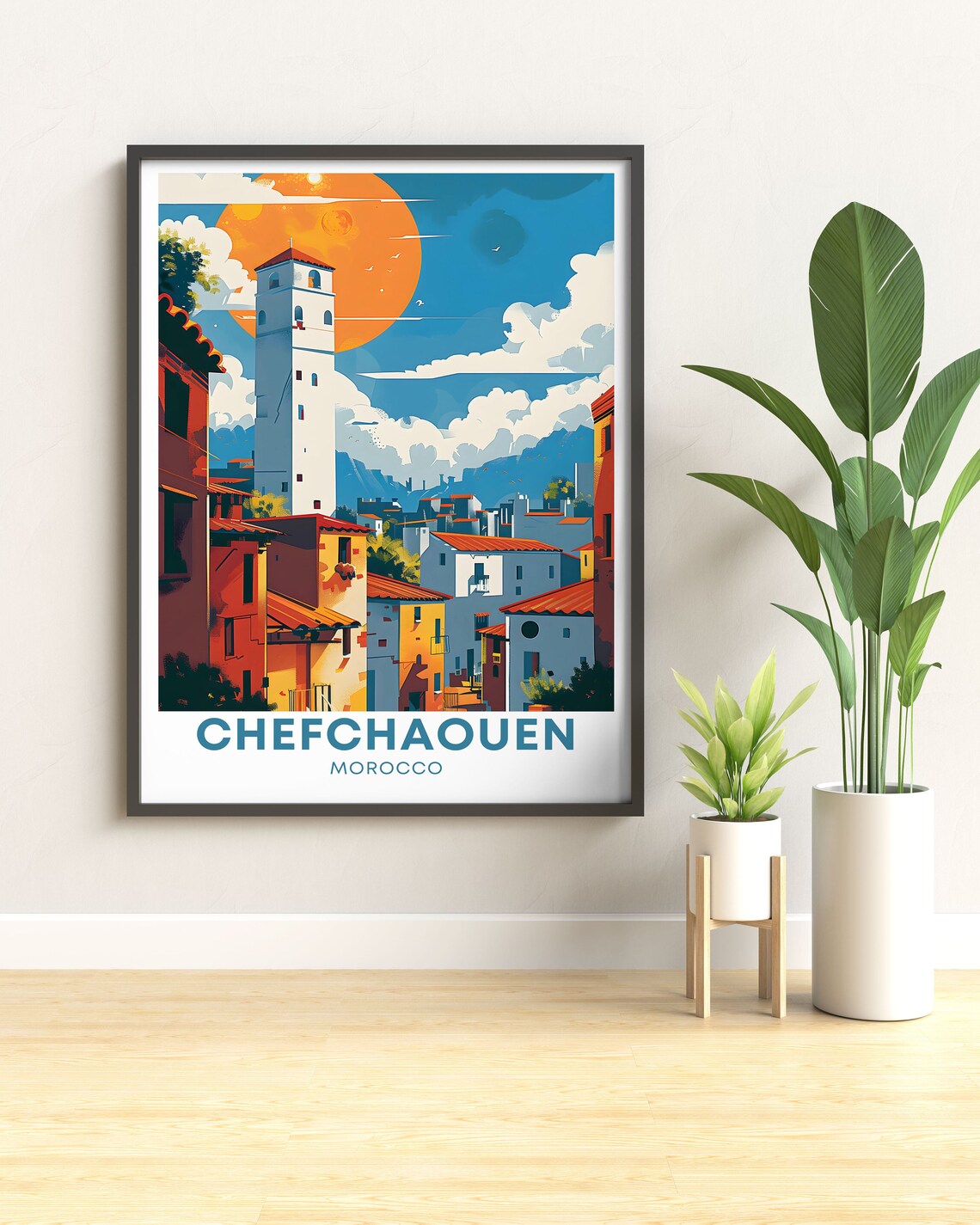 Chefchaouen Morocco Bell Tower Sun Old Town Streets Travel Poster - Image 2