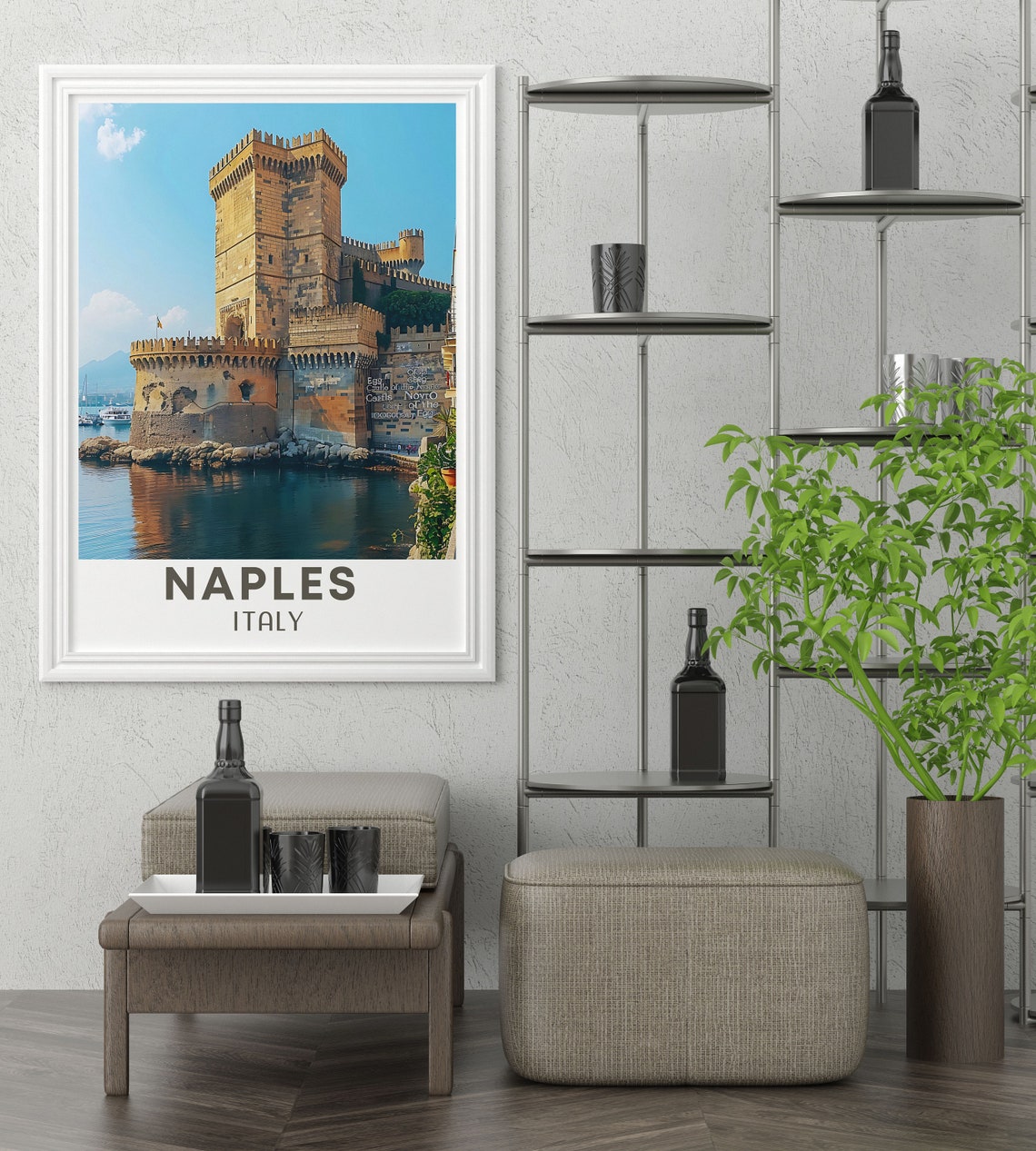 Naples Italy Historic Harbor Castle Reflection Coastal Travel Poster - Image 3