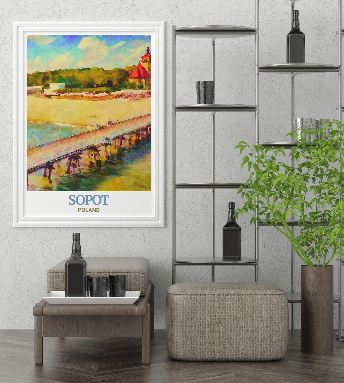 Sopot Poland Travel Poster with Wooden Pier and Red Roof Tower - Image 2