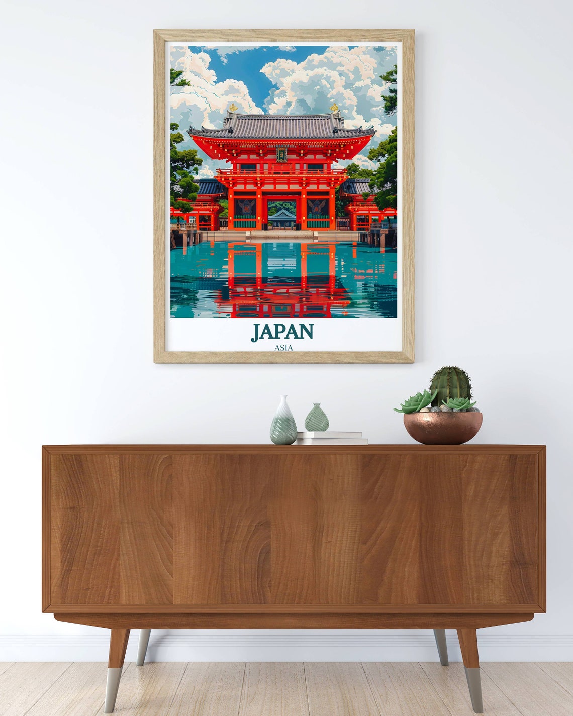Vermilion Japanese Temple Reflection In Still Water Japan Poster - Image 3