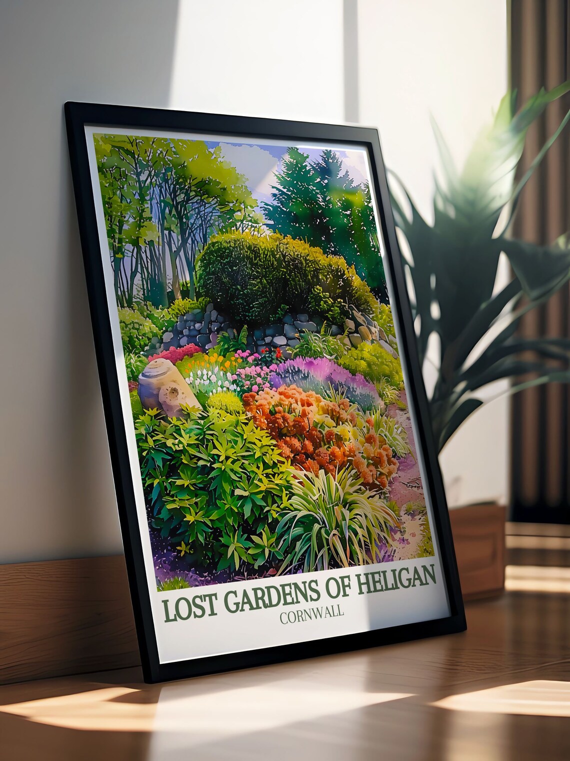 Lost Gardens of Heligan Cornwall Flower Beds Watercolor Travel Poster - Image 2