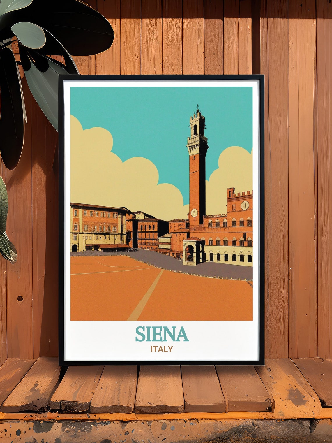 Siena Italy Piazza Del Campo Torre Mangia Retro Travel Print - Image 2