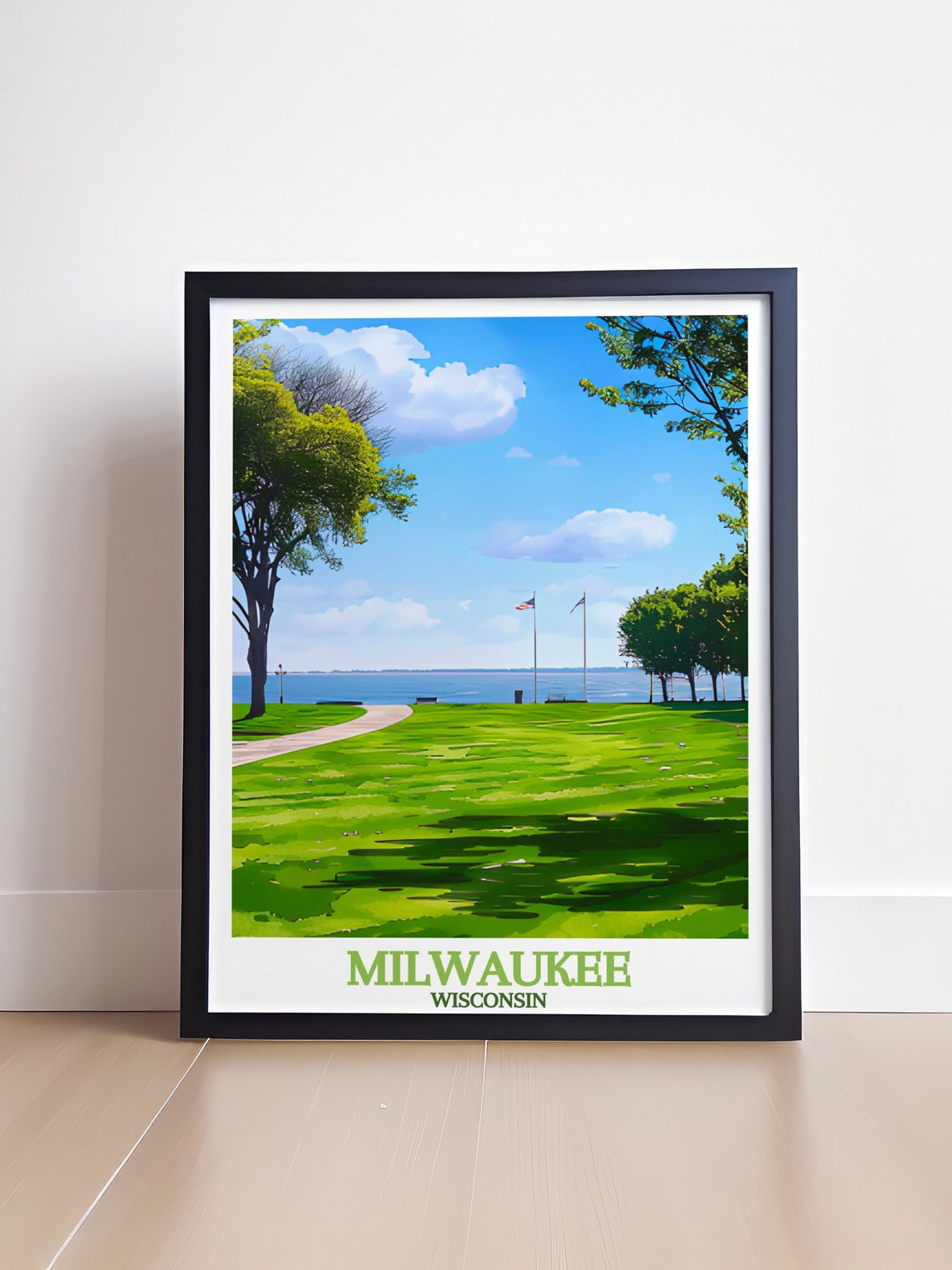 Milwaukee Veterans Park Lake Michigan Lawn Path Travel Art Poster - Image 4