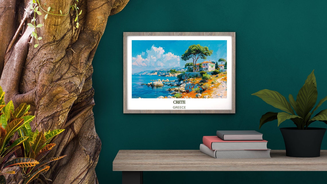 Crete Greece Coastal Villa With Rocky Shore And Bright Blue Sea Poster - Image 2